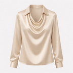 Janene Women's Satin Cowl Drape Blouse | Collared Waterfall Neck Top | Smart Workwear & Going Out