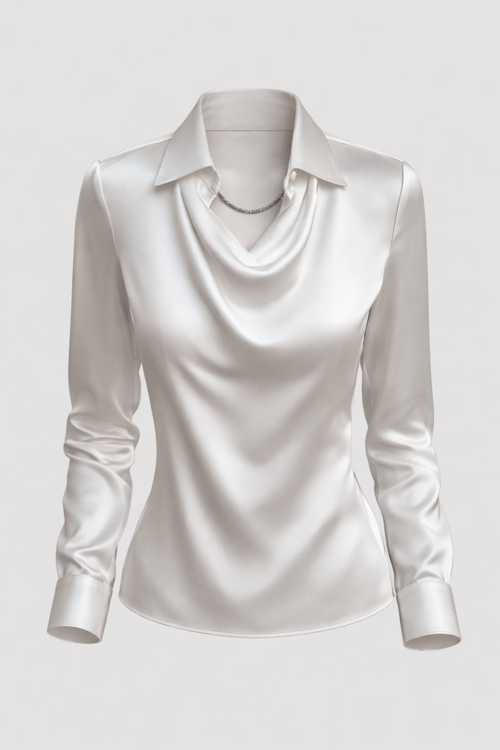 Janene Women's Satin Cowl Drape Blouse | Collared Waterfall Neck Top | Smart Workwear & Going Out