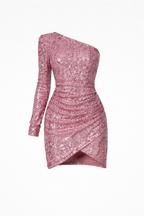 Elara Women's One Shoulder Sequin Mini Dress | Ruched Bodycon Party Dress | Going Out & Night Out