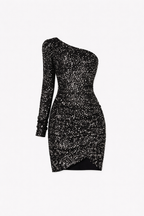 Elara Women's One Shoulder Sequin Mini Dress | Ruched Bodycon Party Dress | Going Out & Night Out