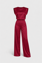 Aeris Women's Backless Satin Jumpsuit | Mock Neck Wide Leg Open Back | Going Out & Occasion Wear
