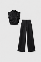 Aeris Women's Backless Satin Jumpsuit | Mock Neck Wide Leg Open Back | Going Out & Occasion Wear