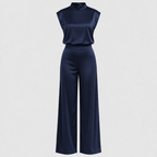 Aeris Women's Backless Satin Jumpsuit | Mock Neck Wide Leg Open Back | Going Out & Occasion Wear