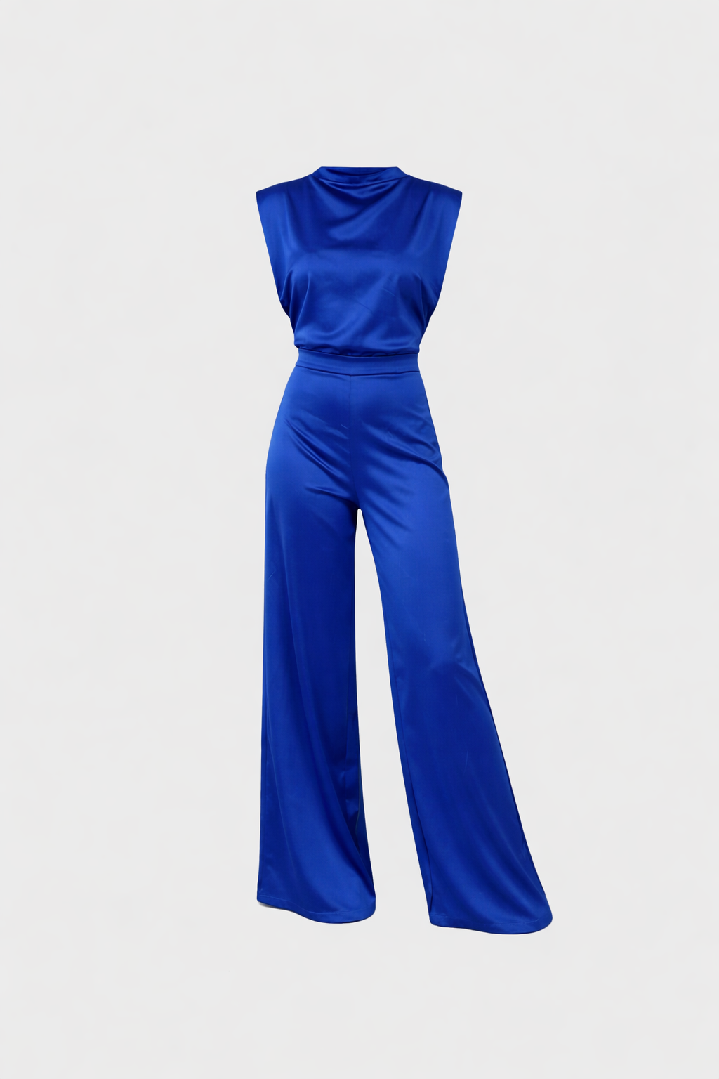 Aeris Women's Backless Satin Jumpsuit | Mock Neck Wide Leg Open Back | Going Out & Occasion Wear
