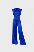 Aeris Women's Backless Satin Jumpsuit | Mock Neck Wide Leg Open Back | Going Out & Occasion Wear