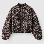 Fleur Women's Leopard Print Bomber Jacket | Animal Print Casual Outerwear | Everyday Streetwear