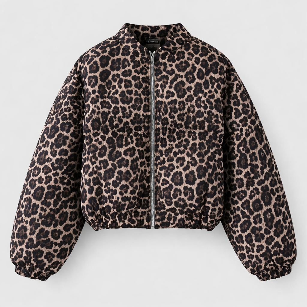 Fleur Women's Leopard Print Bomber Jacket | Animal Print Casual Outerwear | Everyday Streetwear