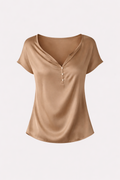 Danique Women's Satin Cowl Neck Top | Draped Button Detail Blouse | Smart Casual Everyday Top