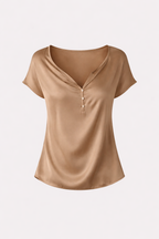 Danique Women's Satin Cowl Neck Top | Draped Button Detail Blouse | Smart Casual Everyday Top