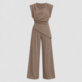 Arlette Women's Draped Shoulder Wide Leg Trouser Co-Ord Set | Two Piece Occasion Wear | Smart Elegant
