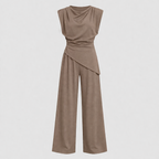 Arlette Women's Draped Shoulder Wide Leg Trouser Co-Ord Set | Two Piece Occasion Wear | Smart Elegant