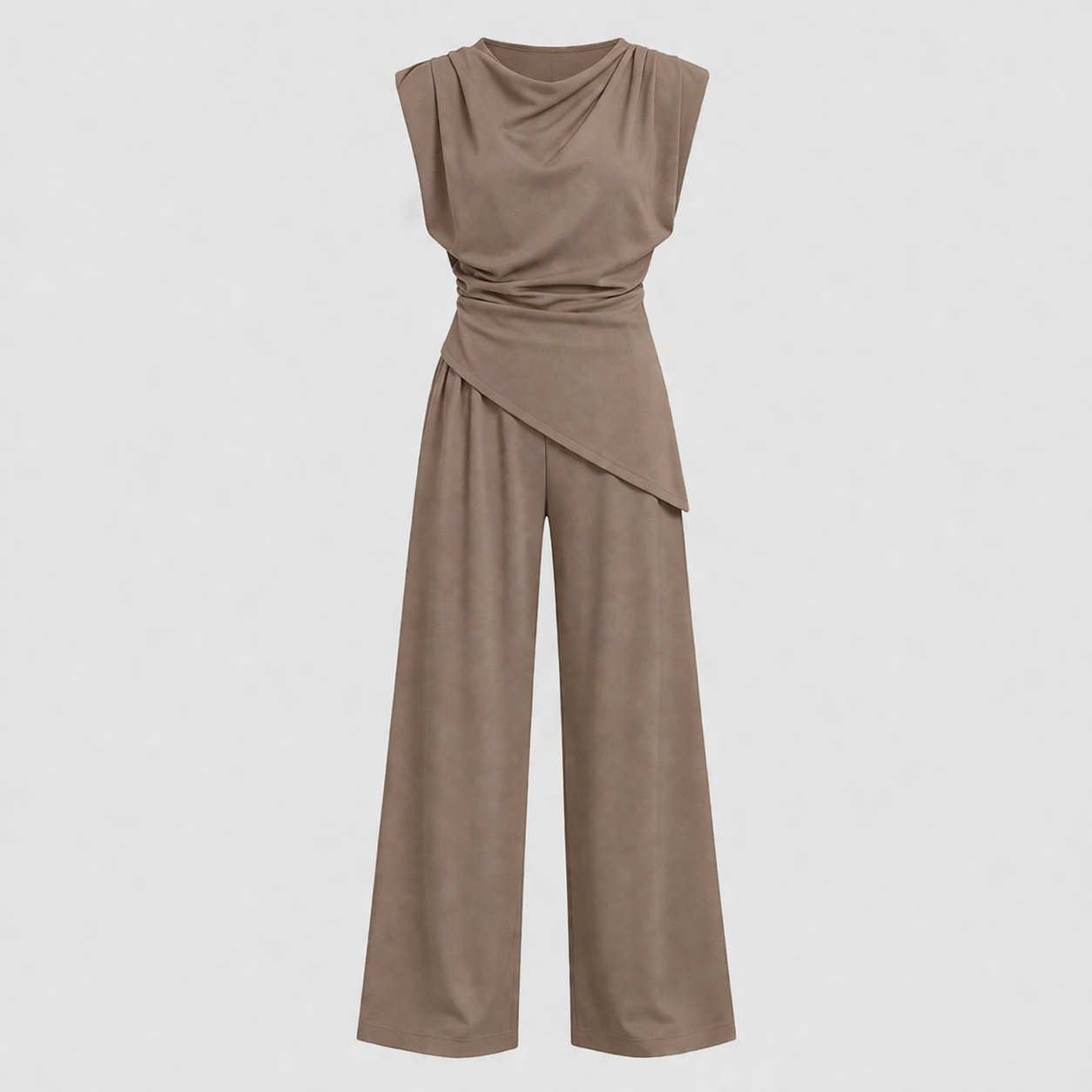 Arlette Women's Draped Shoulder Wide Leg Trouser Co-Ord Set | Two Piece Occasion Wear | Smart Elegant