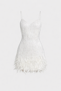 Marj Women's Fringe Feather Cocktail Dress | Glamorous Party Mini Dress for Women | Evening Going Out & Occasion Wear