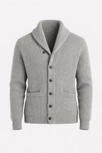 Windsor Men's Lambswool Shawl Collar Jacket | Luxury Soft Knit Shawl Cardigan for Men | Smart Casual Heritage Knitwear