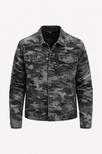Camouflage Men's Retro Canvas Lapel Jacket | Military Camo Print Button-Down Jacket for Men | Casual Streetwear & Everyday Outerwear