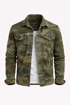 Camouflage Men's Retro Canvas Lapel Jacket | Military Camo Print Button-Down Jacket for Men | Casual Streetwear & Everyday Outerwear
