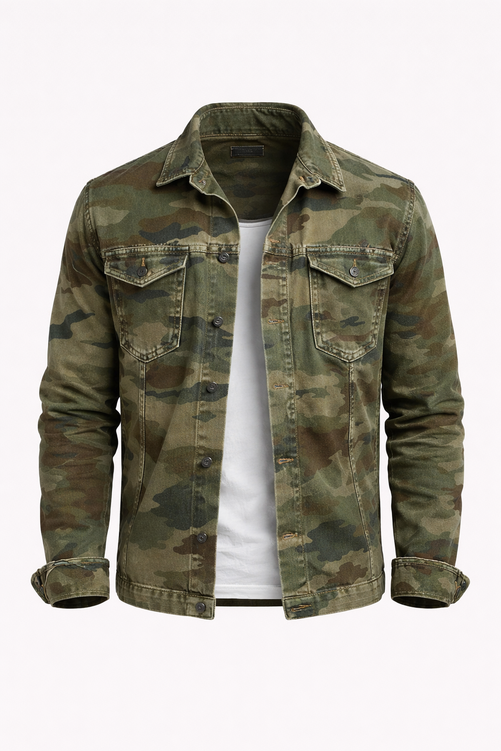 Camouflage Men's Retro Canvas Lapel Jacket | Military Camo Print Button-Down Jacket for Men | Casual Streetwear & Everyday Outerwear