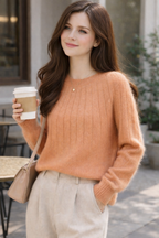 Linda Women's Soft Cashmere Blend Crew Neck Jumper | Luxury Knitted Pullover for Women | Classic Everyday Winter Knitwear