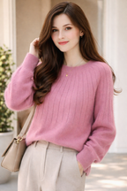 Linda Women's Soft Cashmere Blend Crew Neck Jumper | Luxury Knitted Pullover for Women | Classic Everyday Winter Knitwear
