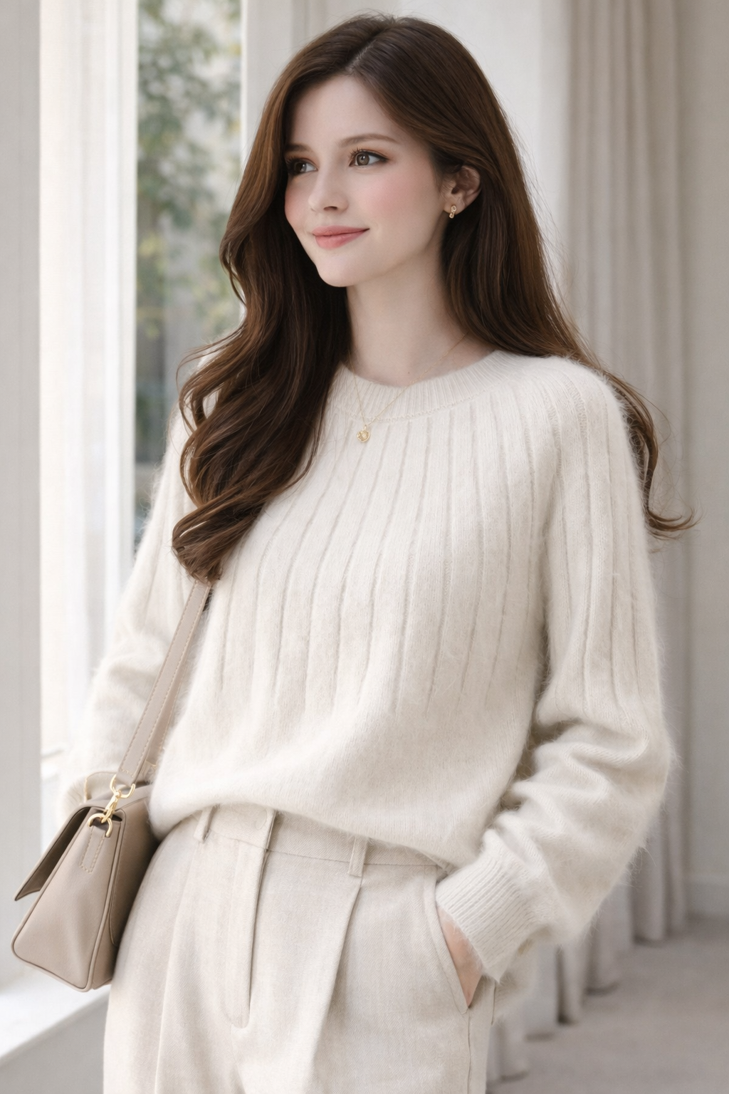 Linda Women's Soft Cashmere Blend Crew Neck Jumper | Luxury Knitted Pullover for Women | Classic Everyday Winter Knitwear