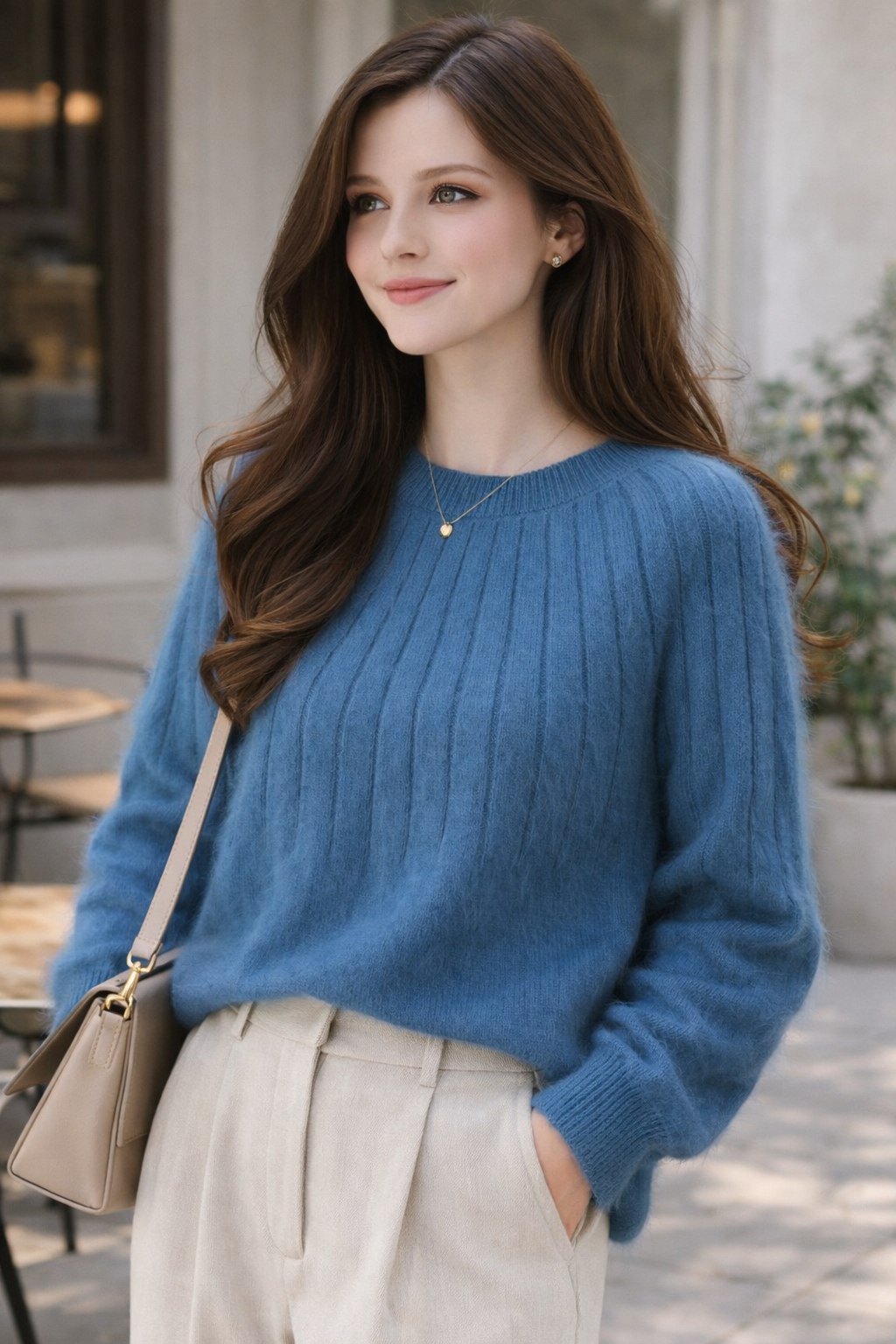 Linda Women's Soft Cashmere Blend Crew Neck Jumper | Luxury Knitted Pullover for Women | Classic Everyday Winter Knitwear