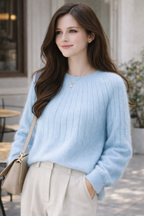Linda Women's Soft Cashmere Blend Crew Neck Jumper | Luxury Knitted Pullover for Women | Classic Everyday Winter Knitwear