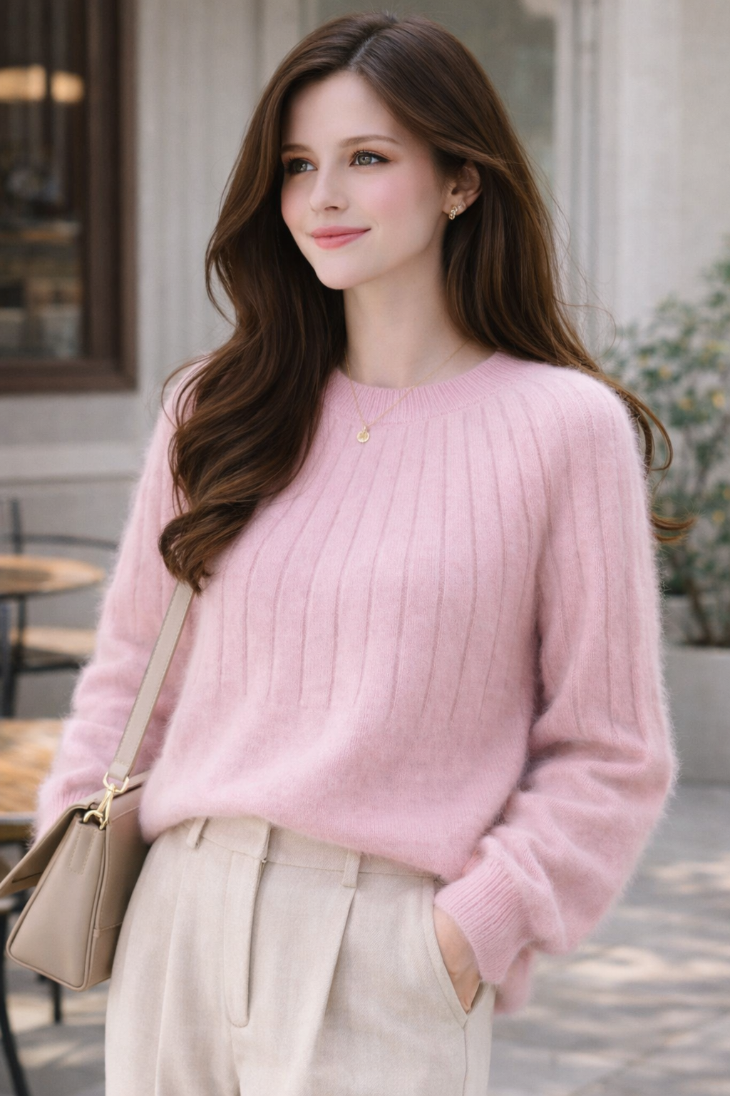 Linda Women's Soft Cashmere Blend Crew Neck Jumper | Luxury Knitted Pullover for Women | Classic Everyday Winter Knitwear