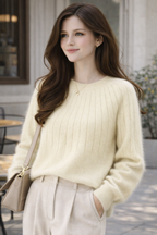 Linda Women's Soft Cashmere Blend Crew Neck Jumper | Luxury Knitted Pullover for Women | Classic Everyday Winter Knitwear