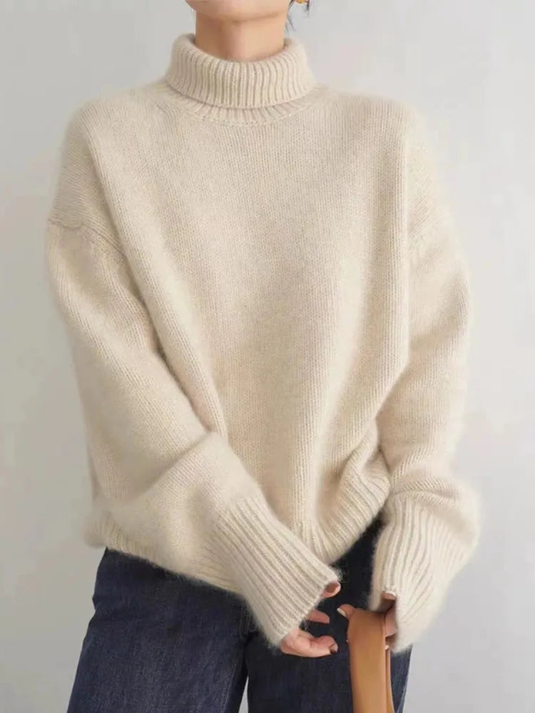 Celestine Women's Cashmere Oversized Turtleneck Sweater | Soft Luxury Slouchy Roll Neck Jumper