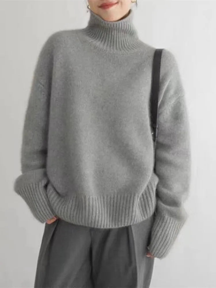 Celestine Women's Cashmere Oversized Turtleneck Sweater | Soft Luxury Slouchy Roll Neck Jumper