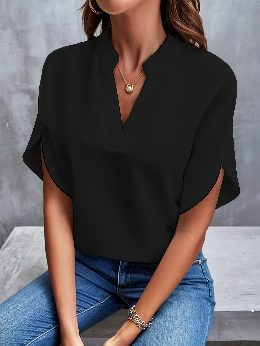 Hope Women's Elegant Satin V-Neck Blouse | Lightweight Silk-Look Blouse for Women