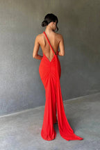 Gwynn Women's One Shoulder Bodycon Maxi Dress | Ruched Open Back Going Out Dress | Evening & Occasion