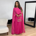 Alecia Women's Cape Sleeve Kaftan Maxi Dress | Satin Occasion Gown | Wedding Guest & Modest Wear