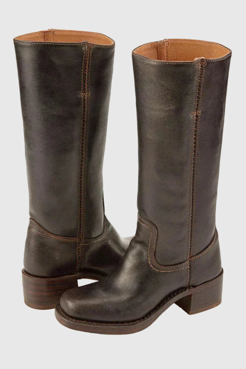 Eve Women's Faux Leather Campus Boots | Timeless Block Heel Lace-Up Boots for Women | Casual Smart Everyday & Weekend Footwear