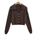 Women’s Collared Button Knit Cardigan – Wool