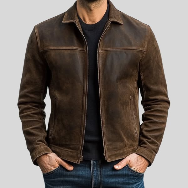 Fynn Men's Premium Leather Zip Jacket | Classic Vegan Leather Zip-Up Jacket for Men | Smart Casual Streetwear