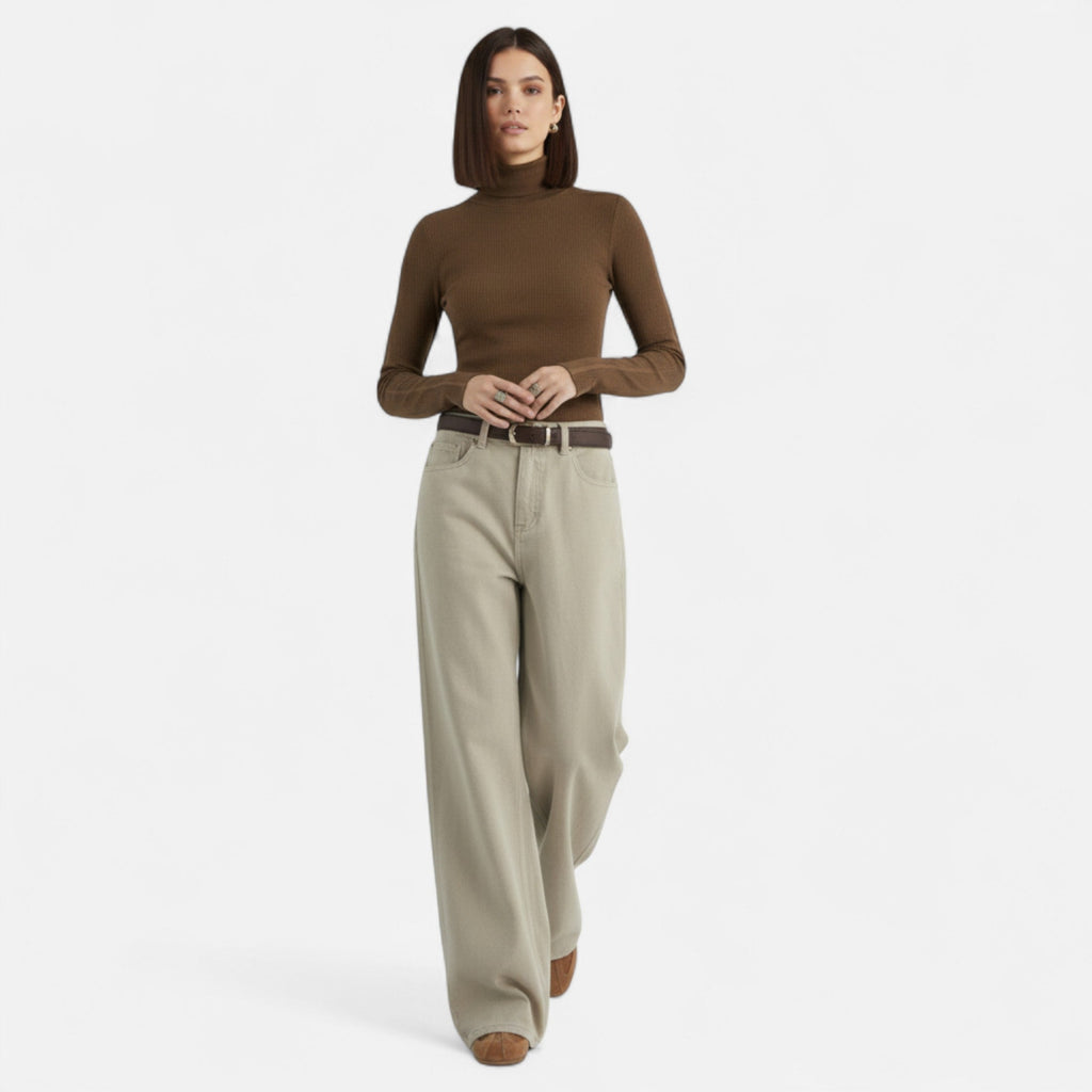 Florentina Women's High-Waist Wide Leg Cotton Trousers | Elegant Flowing Wide Leg Pants for Women | Casual Everyday Smart Casual Style