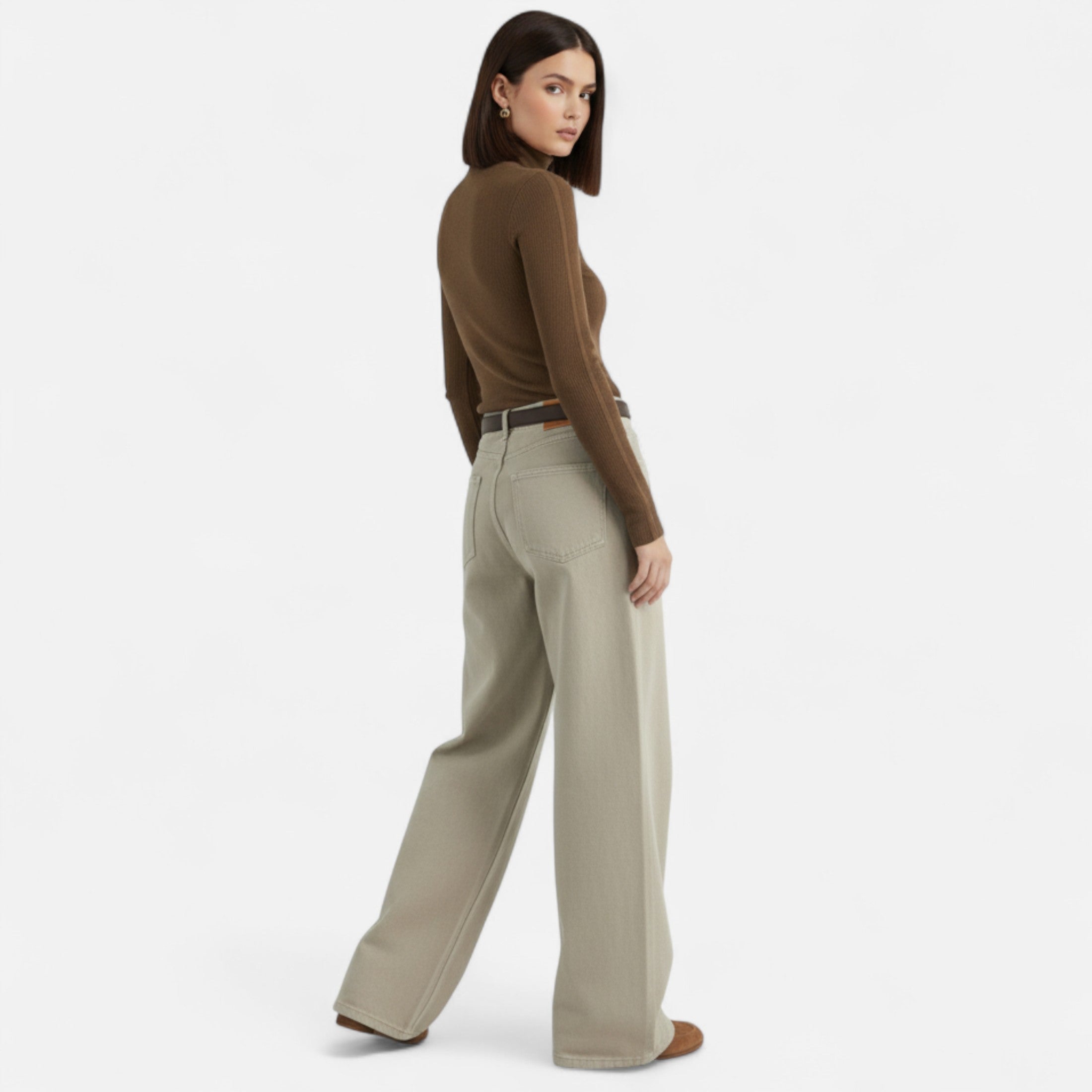 Florentina Women's High-Waist Wide Leg Cotton Trousers | Elegant Flowing Wide Leg Pants for Women | Casual Everyday Smart Casual Style