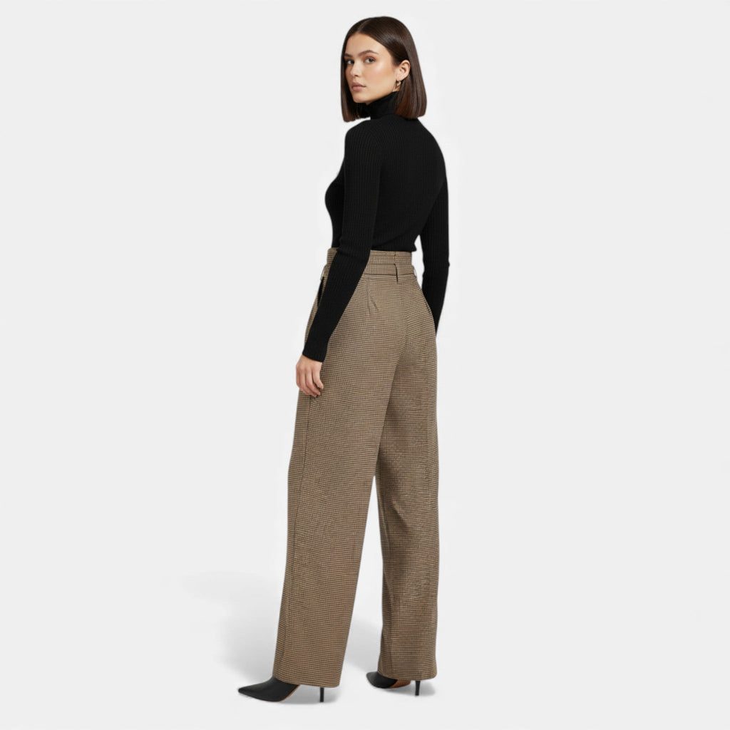 Tarquin Women's Plaid High-Waist Wide-Leg Trousers | Stretch Plaid Office Trousers for Women | Smart Casual Work & Everyday Power Dressing