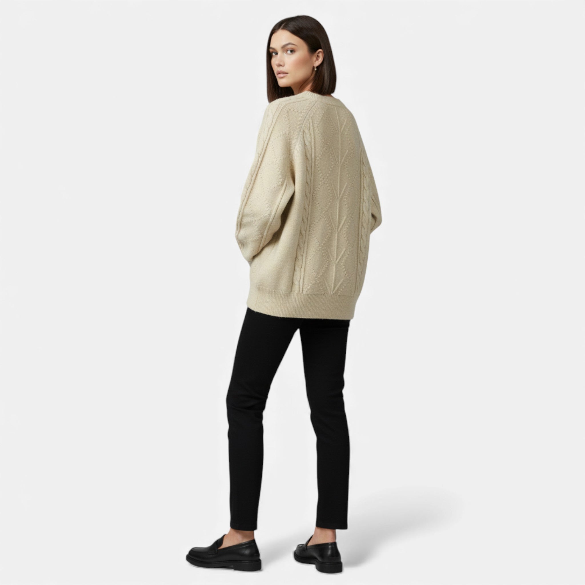 Women’s Loose-Fit Knitted Cabled Winter Sweater