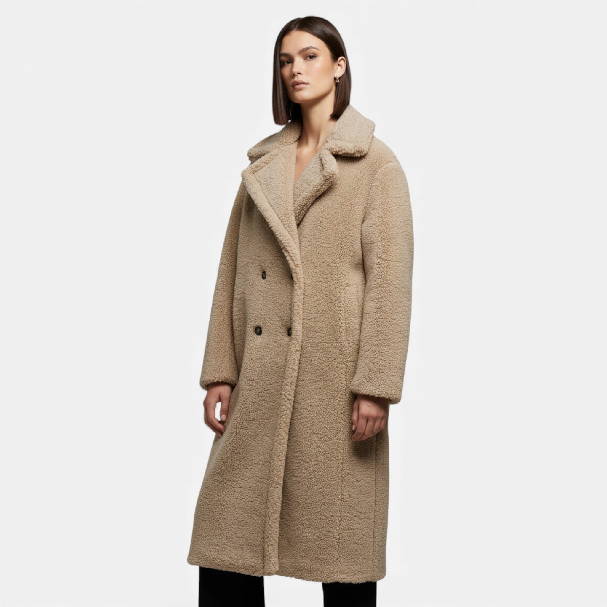 Women’s Long Double-Breasted Teddy Coat