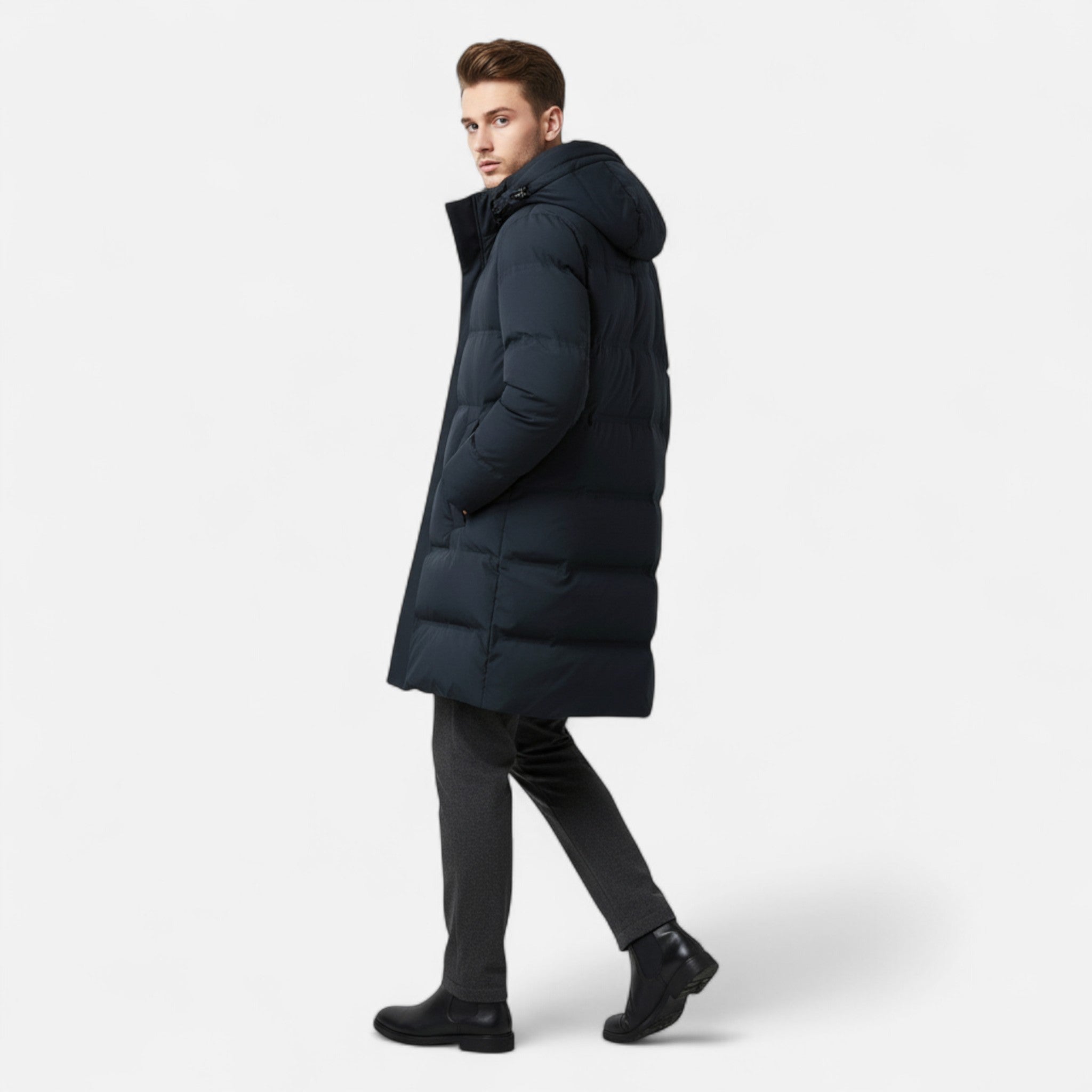 Men’s Premium Down Parka Coat – Hooded Insulated Elegance
