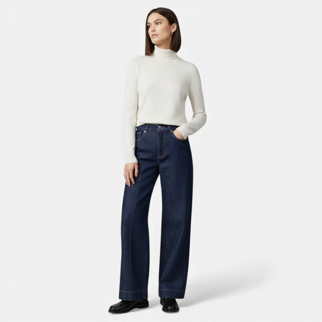 Savannah Women's High-Waist Wide Leg Cotton-Blend Jeans | Mid Wash Wide Leg Denim Jeans for Women | Casual Everyday Retro Flared Denim Style