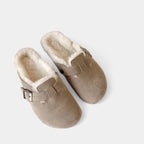 Hollie Women's Suede Buckle Clog | Closed-Toe Cork Footbed Mule | Casual Everyday Flat Shoes