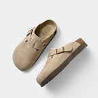 Hollie Women's Suede Buckle Clog | Closed-Toe Cork Footbed Mule | Casual Everyday Flat Shoes