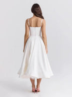 Granada Women's Bustier Full Skirt Midi Dress | Satin Tea Length Occasion Dress | Evening & Going Out