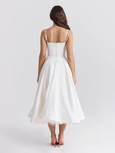 Granada Women's Bustier Full Skirt Midi Dress | Satin Tea Length Occasion Dress | Evening & Going Out