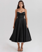 Granada Women's Bustier Full Skirt Midi Dress | Satin Tea Length Occasion Dress | Evening & Going Out