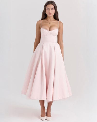 Granada Women's Bustier Full Skirt Midi Dress | Satin Tea Length Occasion Dress | Evening & Going Out