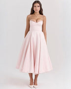Granada Women's Bustier Full Skirt Midi Dress | Satin Tea Length Occasion Dress | Evening & Going Out